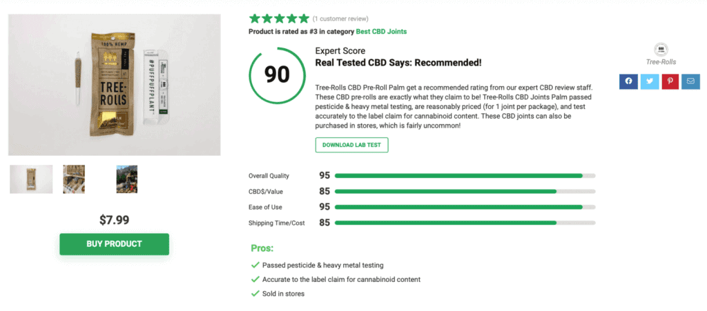 Tree Rolls CBD Pre-Roll Palm
