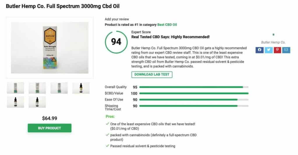 Butler Hemp Co. Full-Spectrum CBD Oil – 3000mg