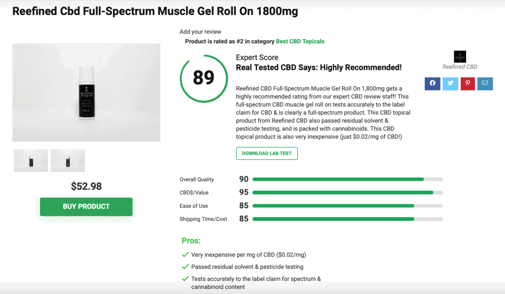 Reefined Cbd Full-Spectrum Muscle Gel Roll On 1800mg