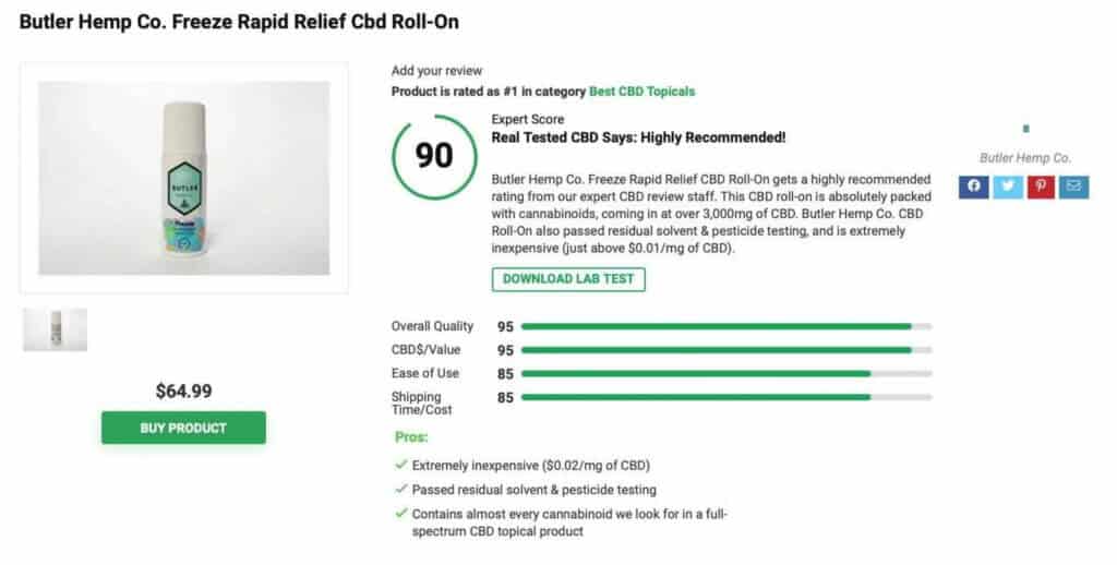 Butler Hemp Co. Freeze Rapid Relief CBD Roll-On