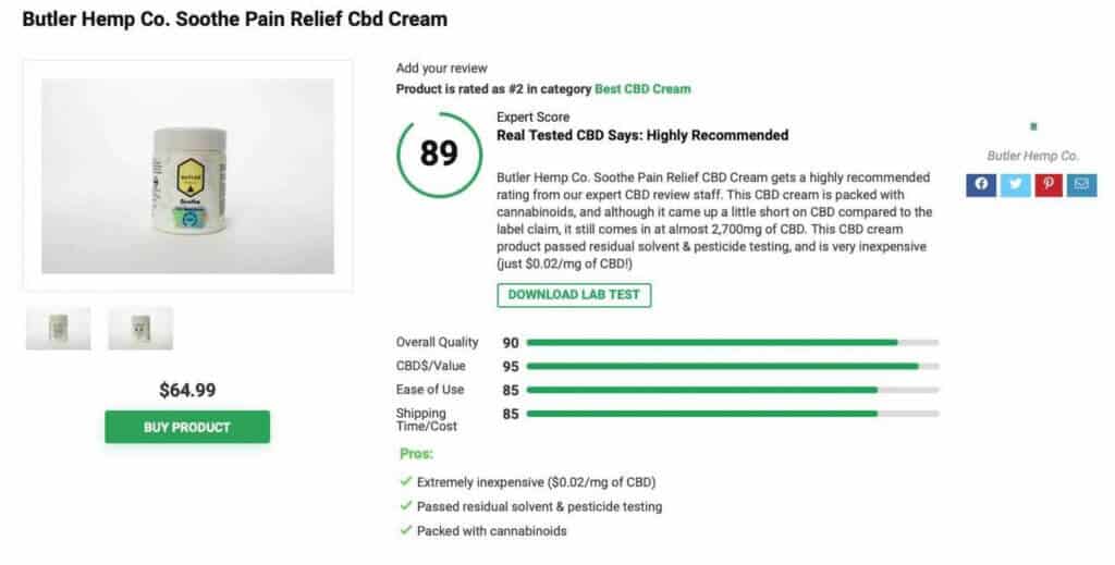 Butler Hemp Co. Soothe Pain Relief CBD Cream