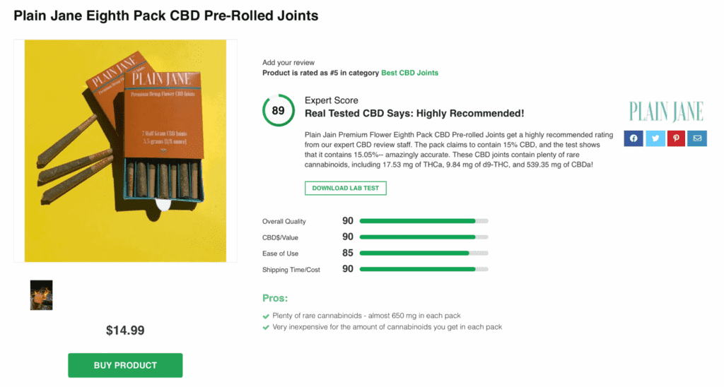 Plain Jane CBD Pre-Rolls 8-Pack